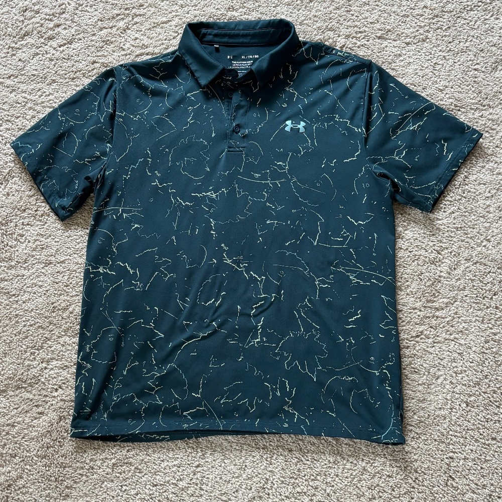 Under Armour Men's Polo Shirt - Dark Green with Light Green Accents